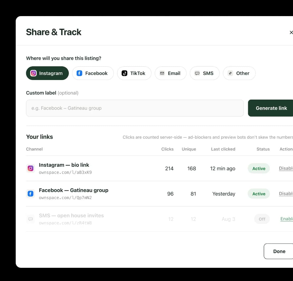 Share and track interface
