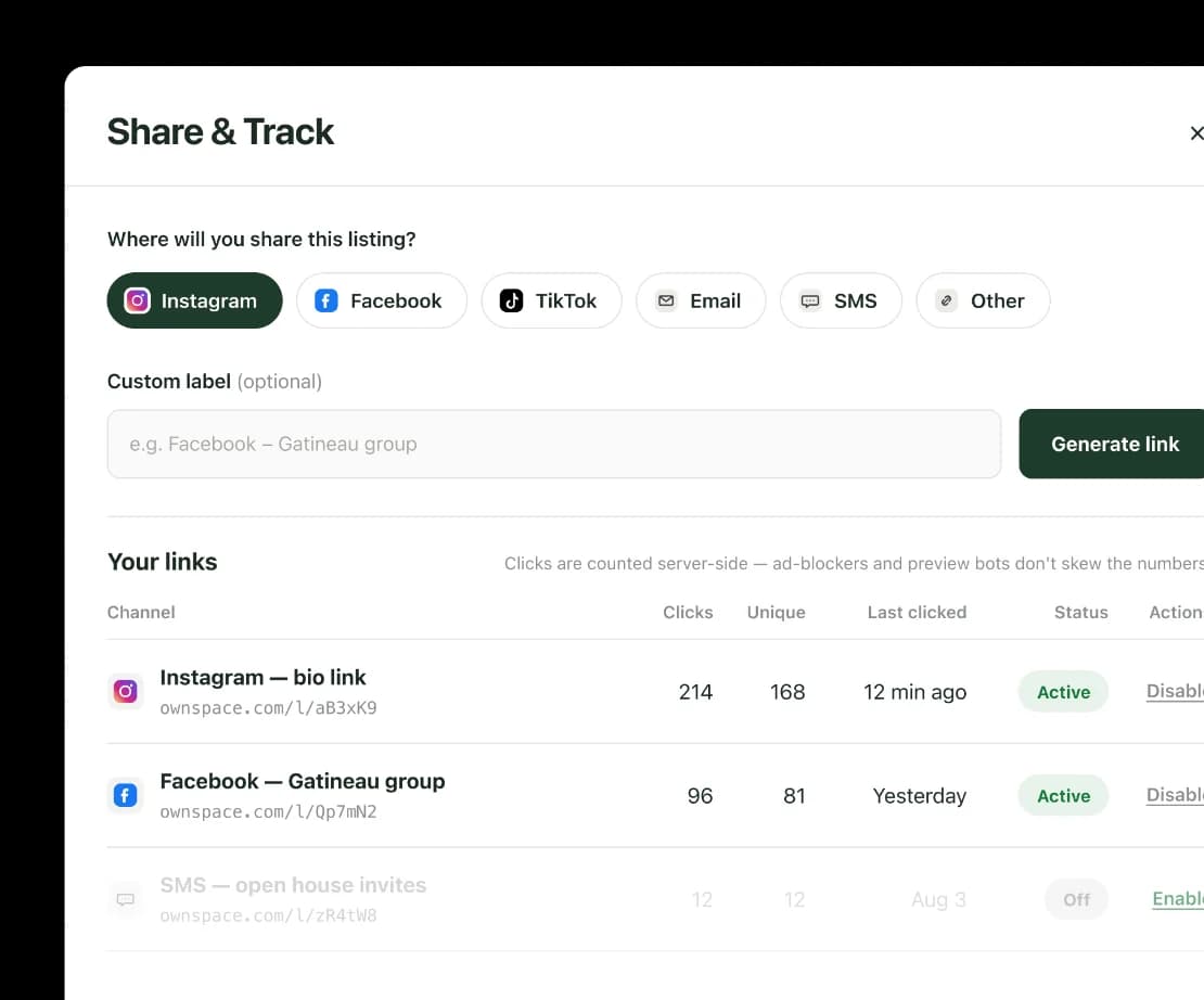 Share and track interface